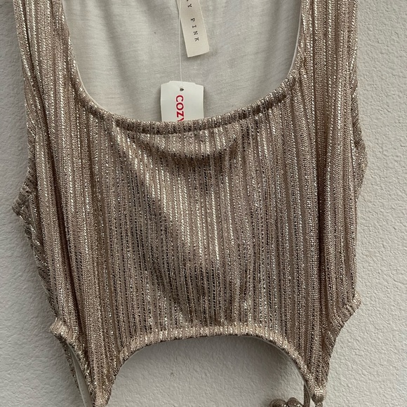 May Pink Cut Sparkly Gold Dress - Picture 2 of 5